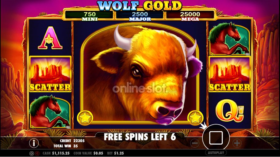 Выигрышная комбинация со стопкой Wild в Wolf Gold