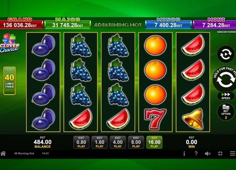 Pokerdom'dagi Burning Hot 40 o'yin avtomatining interfeysi