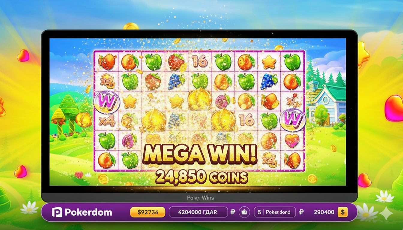 Pokerdom казиносындағы Fruit Party 2 слотындағы үлкен ұтыстың скриншоты