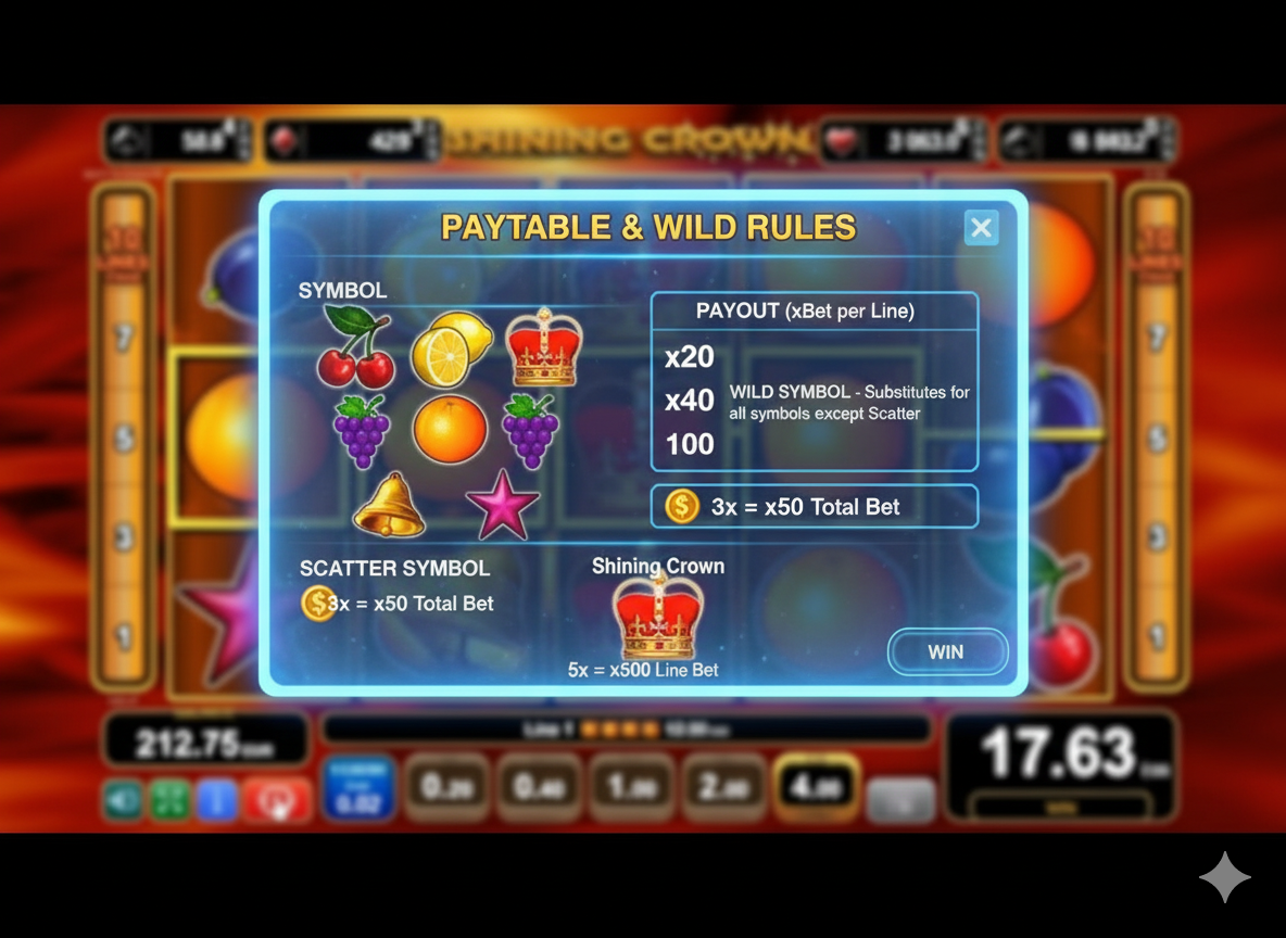 Symbol table and Wild in Shining Crown slot