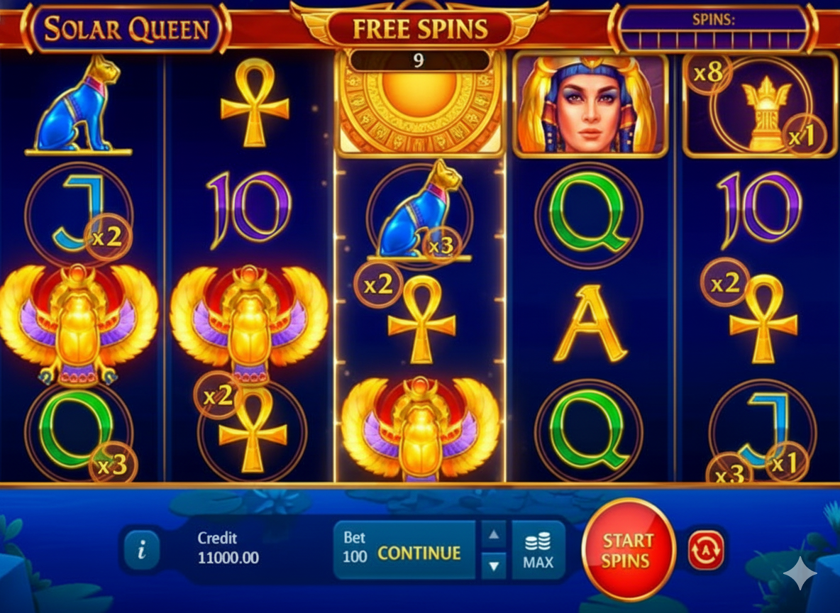 Solar Queen'dagi belgilangan ramzlarga ega bonus raundining misoli