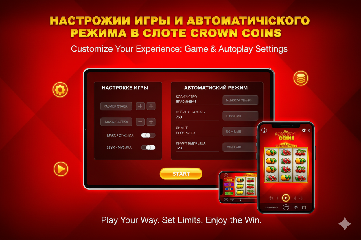 Настройки игры и автоматического режима в слоте Crown Coins