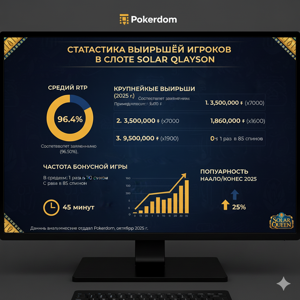 Pokerdom-dagi Solar Queen slotida o'yinchilarning yutuqlar statistikasi