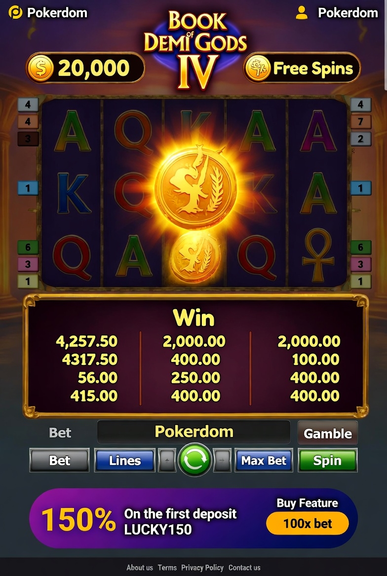 Активация бонуса Pokerdom для игры в Book of Demi Gods IV