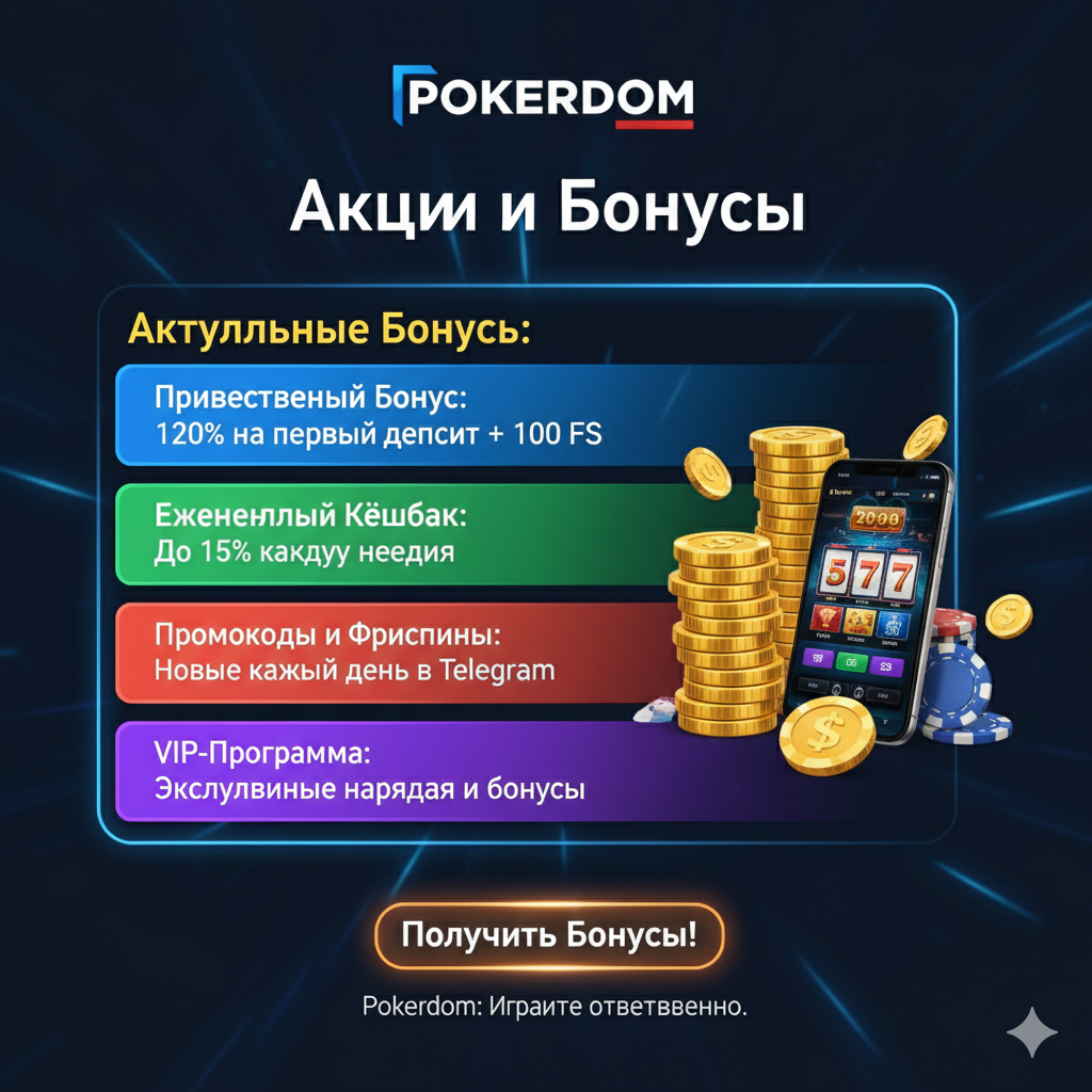 Бонусы и акции казино Pokerdom