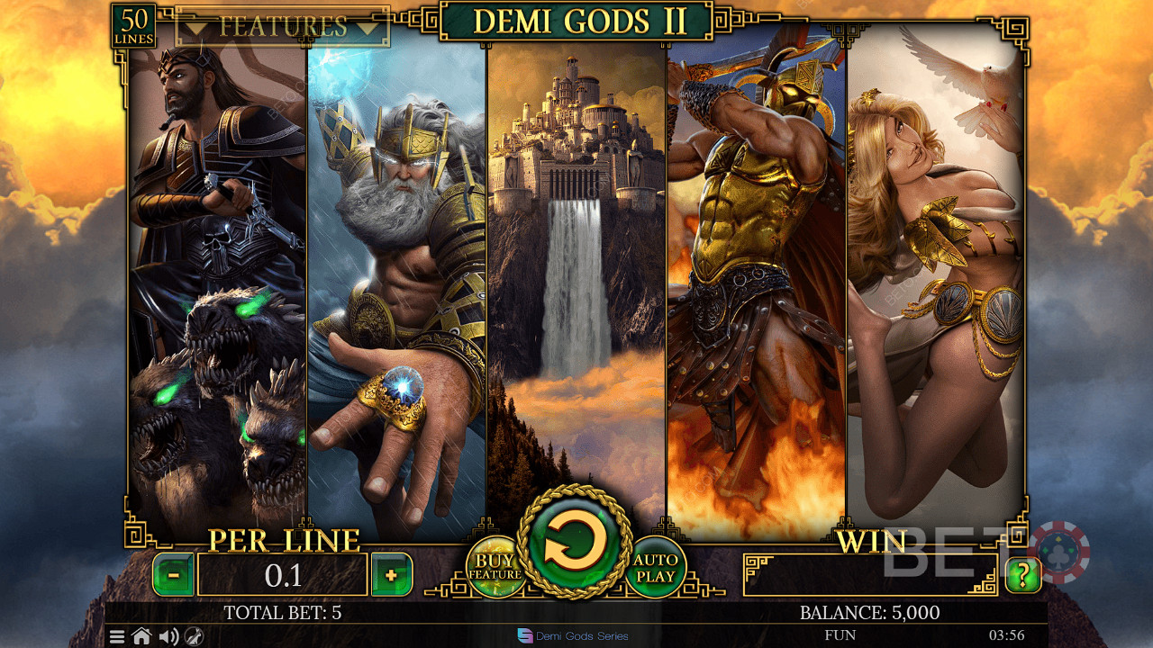 Demi Gods II-де кеңейетін Wild-пен іске қосылған бонус раунды