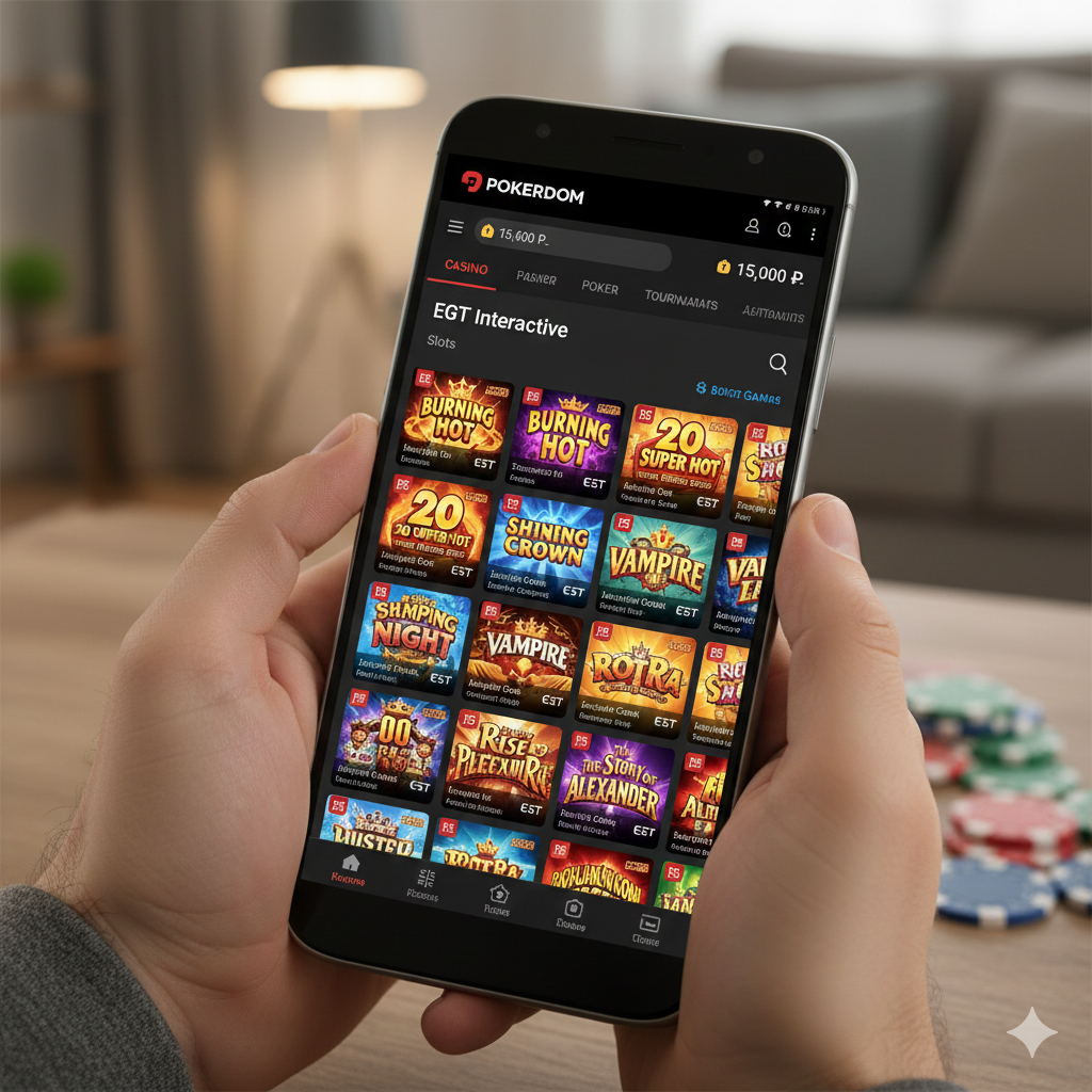 Интерфейс мобильного приложения Покердом с играми EGT