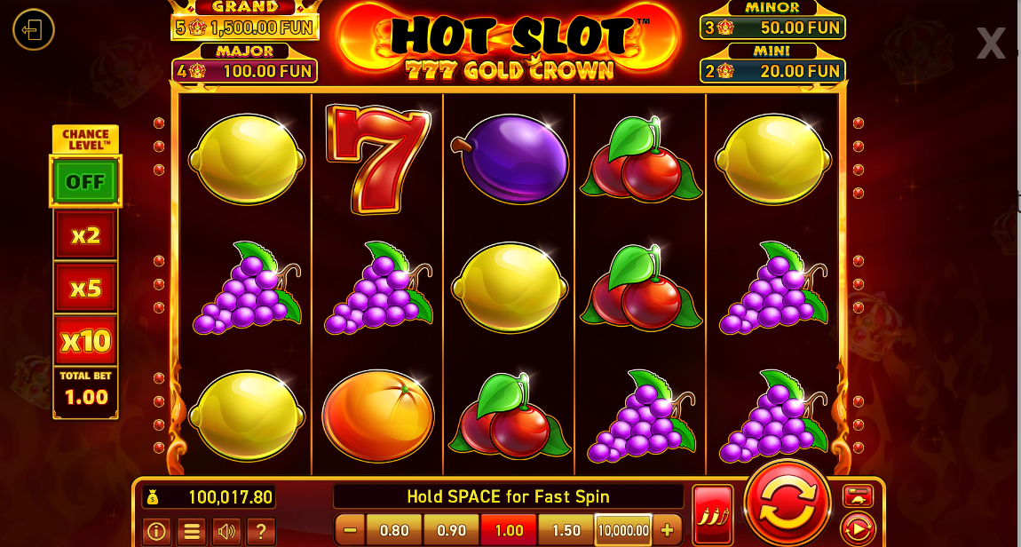 Панель настроек технологий Wazdan в слоте Hot Slot 777 Crown