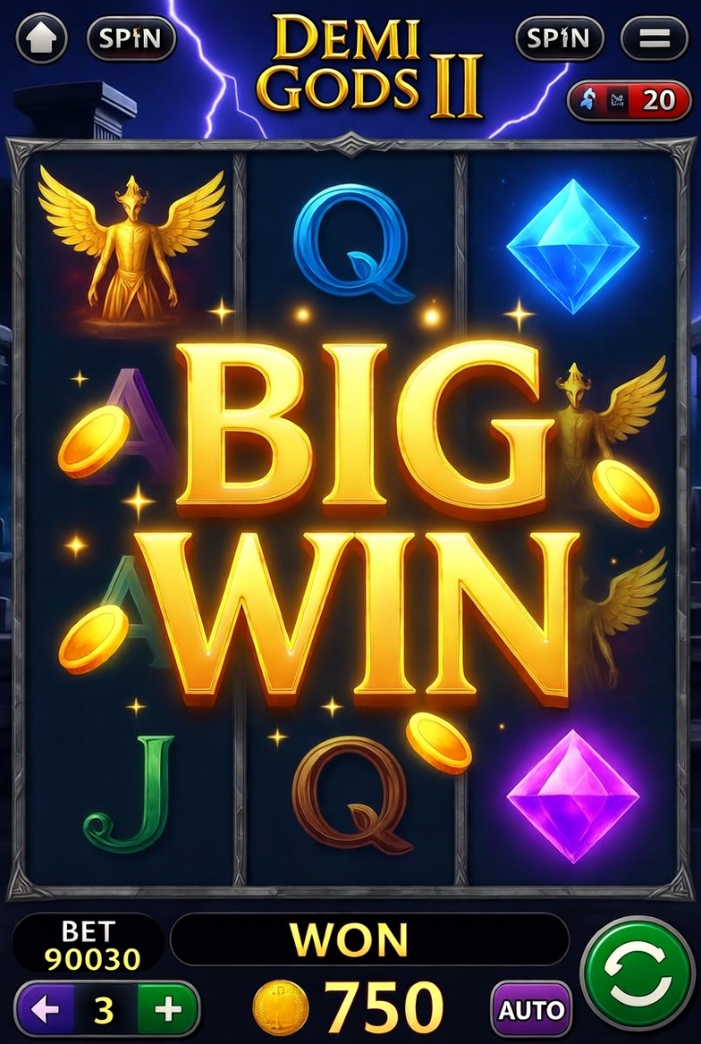 Demi Gods II слотындағы үлкен ұтыстың скриншоты