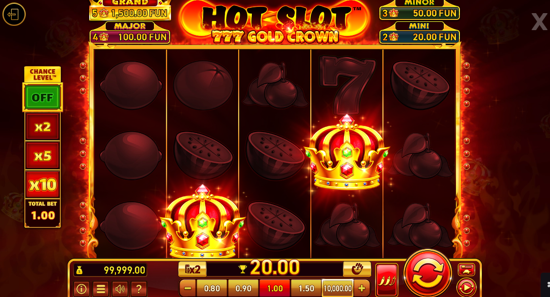 Схема пяти линий выплат в слоте Hot Slot 777 Crown от Wazdan